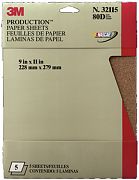 3M 32115 9" x 11" 80D Grit Production Paper Sheets 5/PK