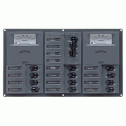 Bep Ac Circuit Breaker Panel with Analog Meters, 12SP 2DP AC230V Stainless Steel Horizonal