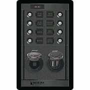Blue Sea 1498 - 360 Panel - 8 Position 12 Volt Panel with Dual USB & 12 Volt Socket