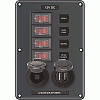 Blue Sea 4321 Circuit Breaker Switch Panel 4 Position - Gray with 12 Volt Socket & Dual USB