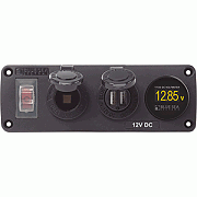 Blue Sea 4366 Water Resistant USB Accessory Panel - Circuit Breaker, 12 Volt Socket, Dual USB Charger, Mini Voltmeter