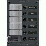 Blue Sea 8121 - 5 Position Contura Switch Panel with Dual USB Chargers - 12/24V DC - Black