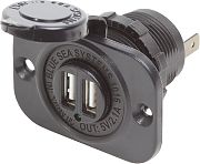 Blue Sea Dual USB 2.1A Charger Port 12/24VDC Socket Mount, Black
