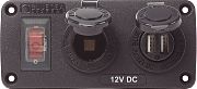 Blue Sea WATER-RESISTANT 12 Volt 15A Circuit Accessory Panel with 12 Volt Socket and Dual USB
