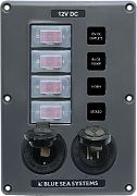 Blue Sea WATER-RESISTANT 12 Volt 4 Circuit Breaker Switch Panel with 12 Volt Socket and Dual USB