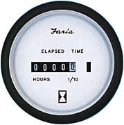 Faria Euro White Hourmeter, 10,000 hrs 12-32 vDC
