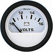 Faria Euro White Voltmeter, 10-16 vDC