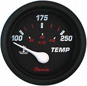 Faria Professional Red Water Temp Gauge 100-250F