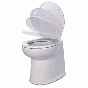 Jabsco Deluxe Flush 14" Straight Back 24 Volt Raw Water Electric Marine Toilet with Remote Rinse Pump & Soft Close Lid