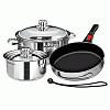 Magma Nesting 7-PIECE Induction Compatible Cookware - Stainless Steel Exterior & Slate Black Ceramica NON-STICK Interior