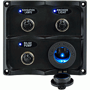 SEA-DOG Water Resistant Toggle Switch Panel with LED Power Socket - 3 Toggle