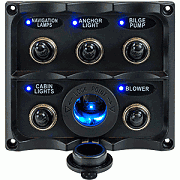 SEA-DOG Water Resistant Toggle Switch Panel with LED Power Socket - 5 Toggle