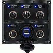 SEA-DOG Water Resistant Toggle Switch Panel with USB Power Socket - 5 Toggle